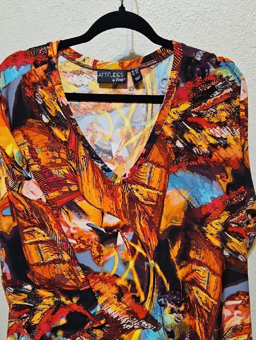 Attitudes by Renee Vibrant Orange & Blue Abstract V-Neck Maxi Dress - Picture 4 of 9